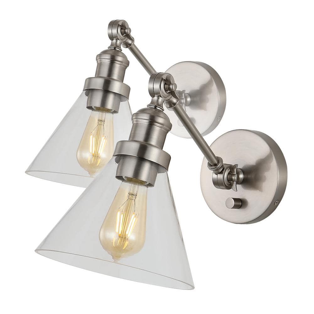 Nickel Adjustable Iron and Glass LED Wall Sconce Set