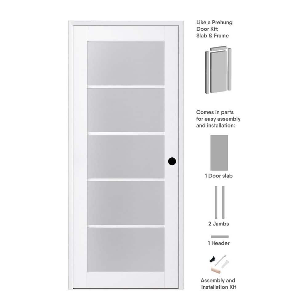 Bianco Noble Pine Composite 5-Lite Frosted Glass Interior Door