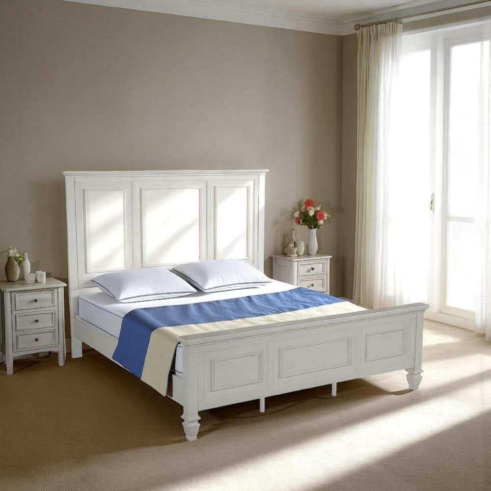 Lila King White Upholstered Wood Frame Bed with Drawer