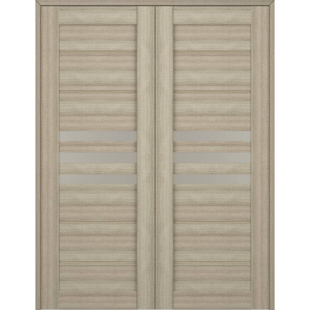 Shambor Beige Composite and Frosted Glass Prehung French Door