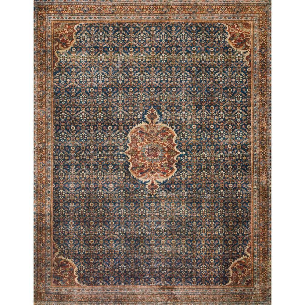 Layla Cobalt Blue and Spice Synthetic Rectangular Area Rug