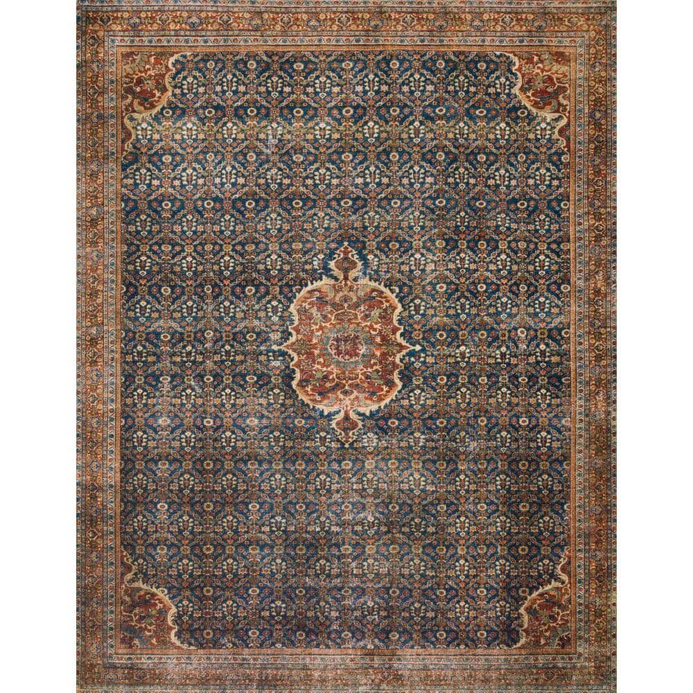 Cobalt Blue and Spice Polyester Runner Rug