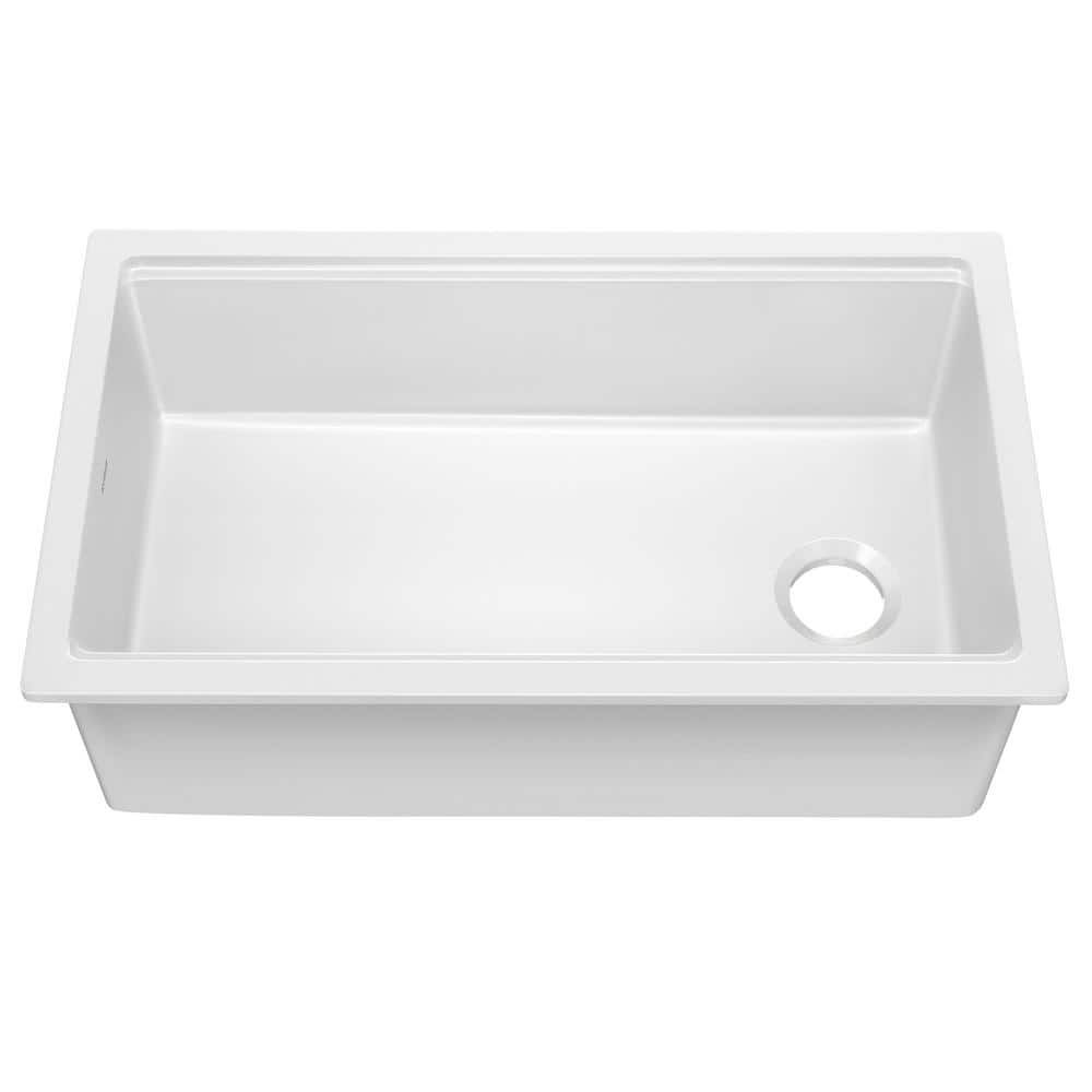 Gloss White Fireclay 33 Inch Single Bowl Drop-In Kitchen Sink