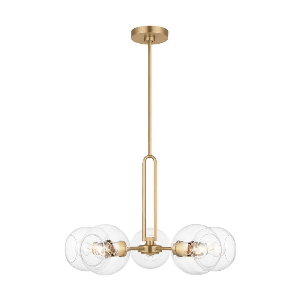 Codyn Satin Brass Sputnik 5-Light Chandelier with Clear Glass Shades