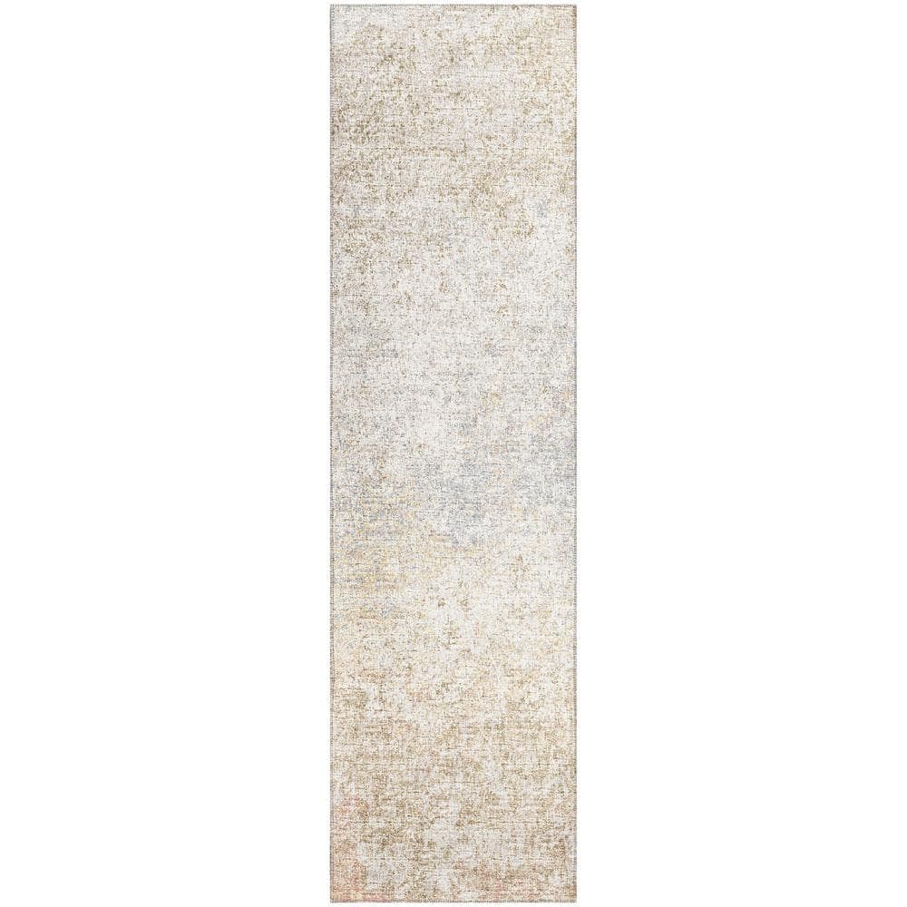 Beige Abstract Flat Woven Chenille Runner Rug