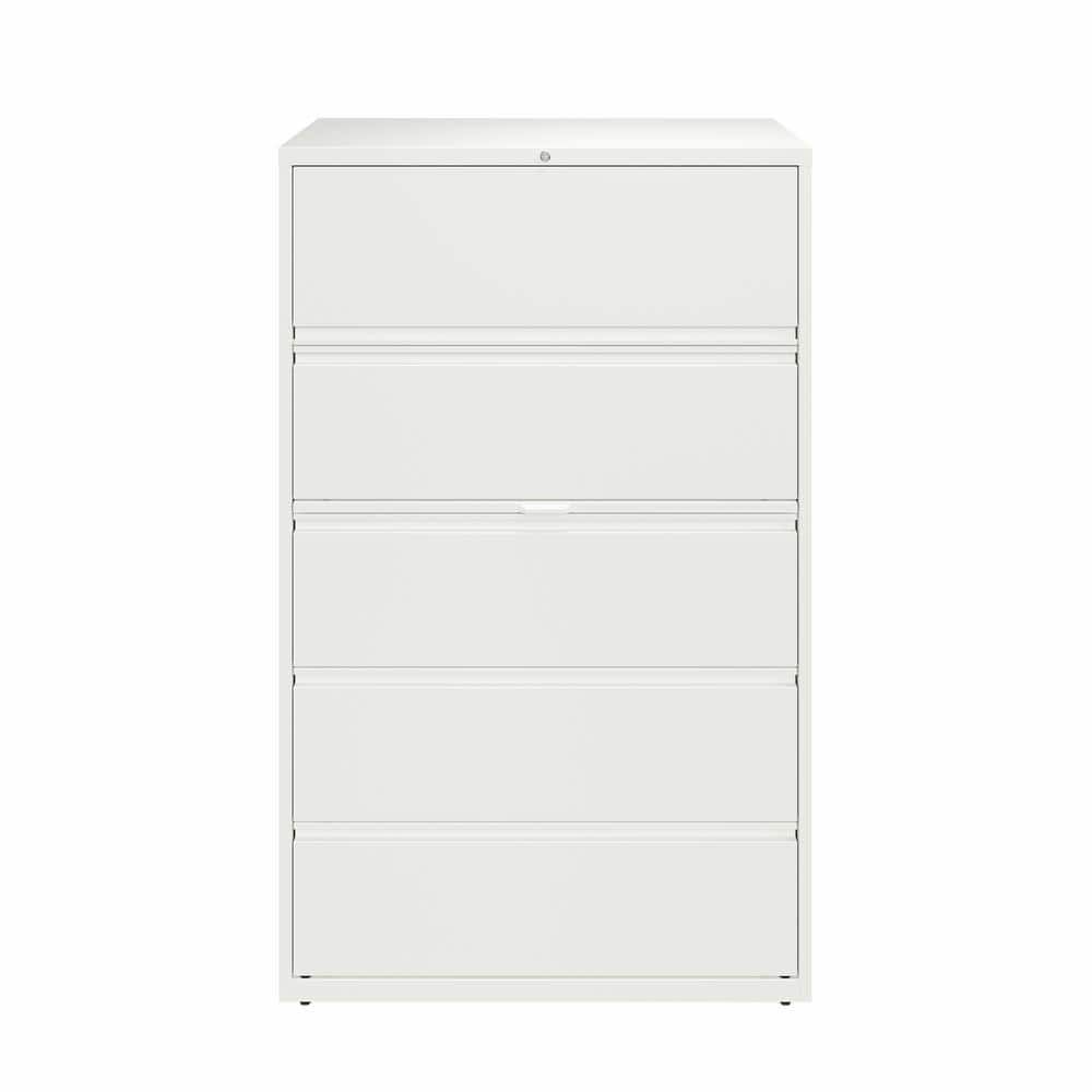 42" White Metal 5-Drawer Lockable Fire Resistant Lateral File Cabinet