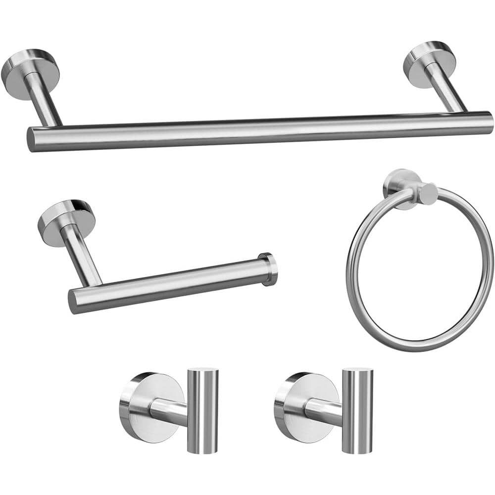 Brushed Nickel 5-Piece Stainless Steel Bathroom Hardware Set