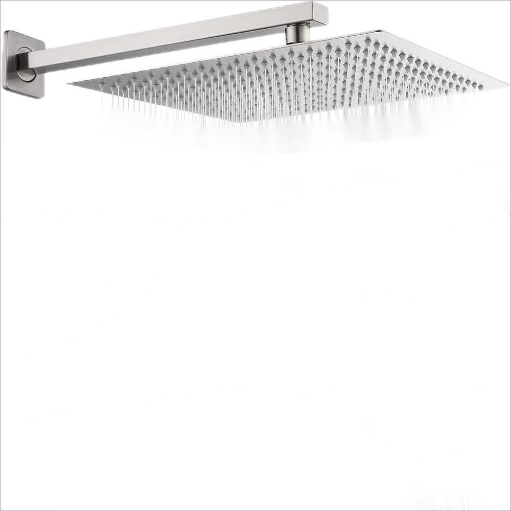 Brushed Nickel 12-Inch Square Rain Shower Head with Wall Mount