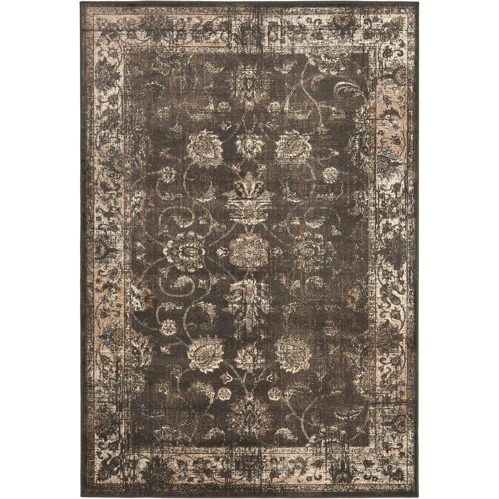 Elegant Black 10' x 14' Vintage Distressed Viscose Area Rug