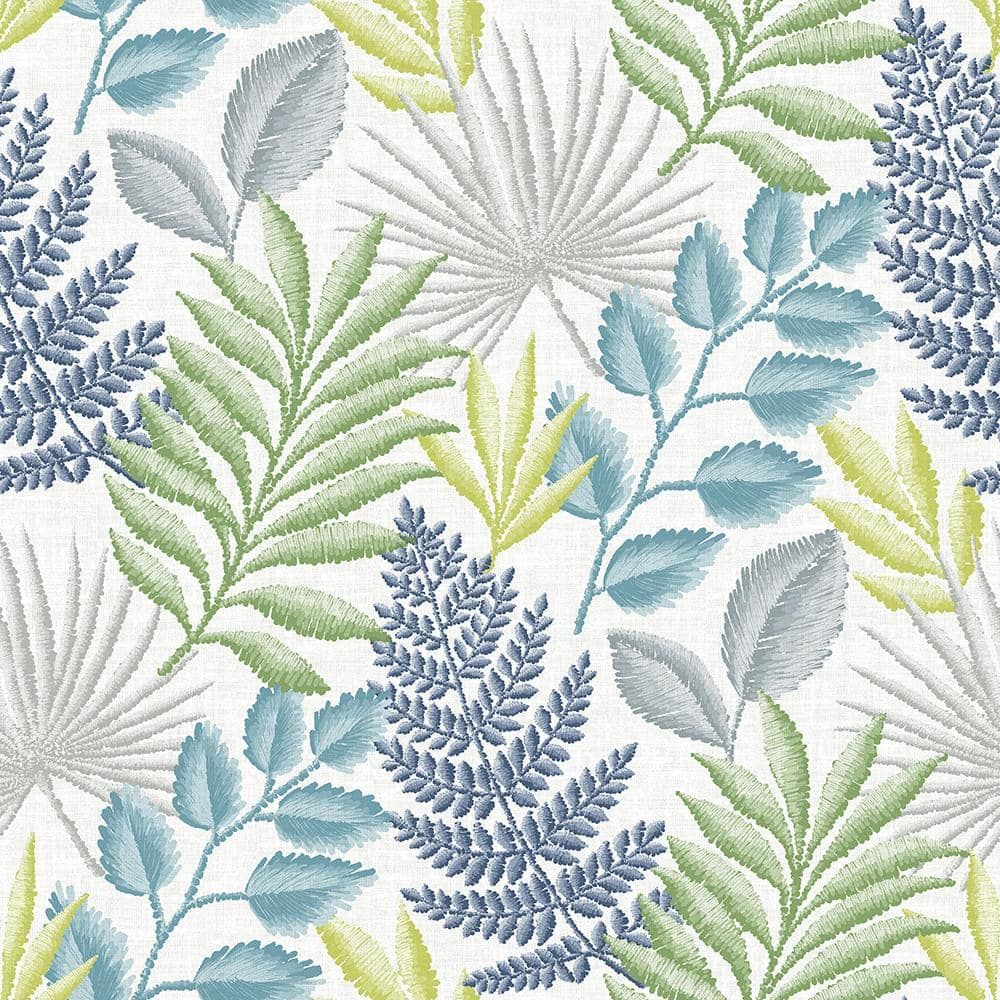 Palomas Coastal Botanical Wallpaper in Grey, Turquoise, and Green