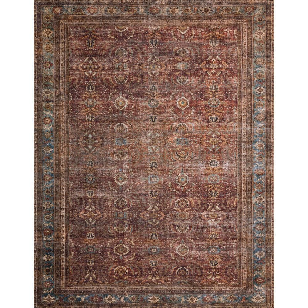 Layla Blue and Brick Rectangular Synthetic Area Rug