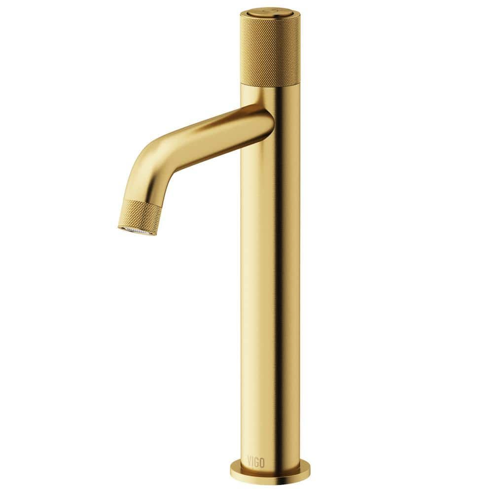 Matte Brushed Gold Single-Hole Bathroom Vessel Faucet