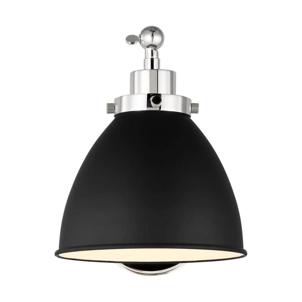 Wellfleet Midnight Black and Polished Nickel Dome Sconce