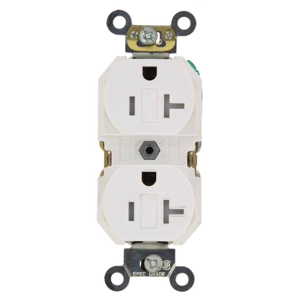 White Tamper Resistant Duplex Outlet with Wall Plate