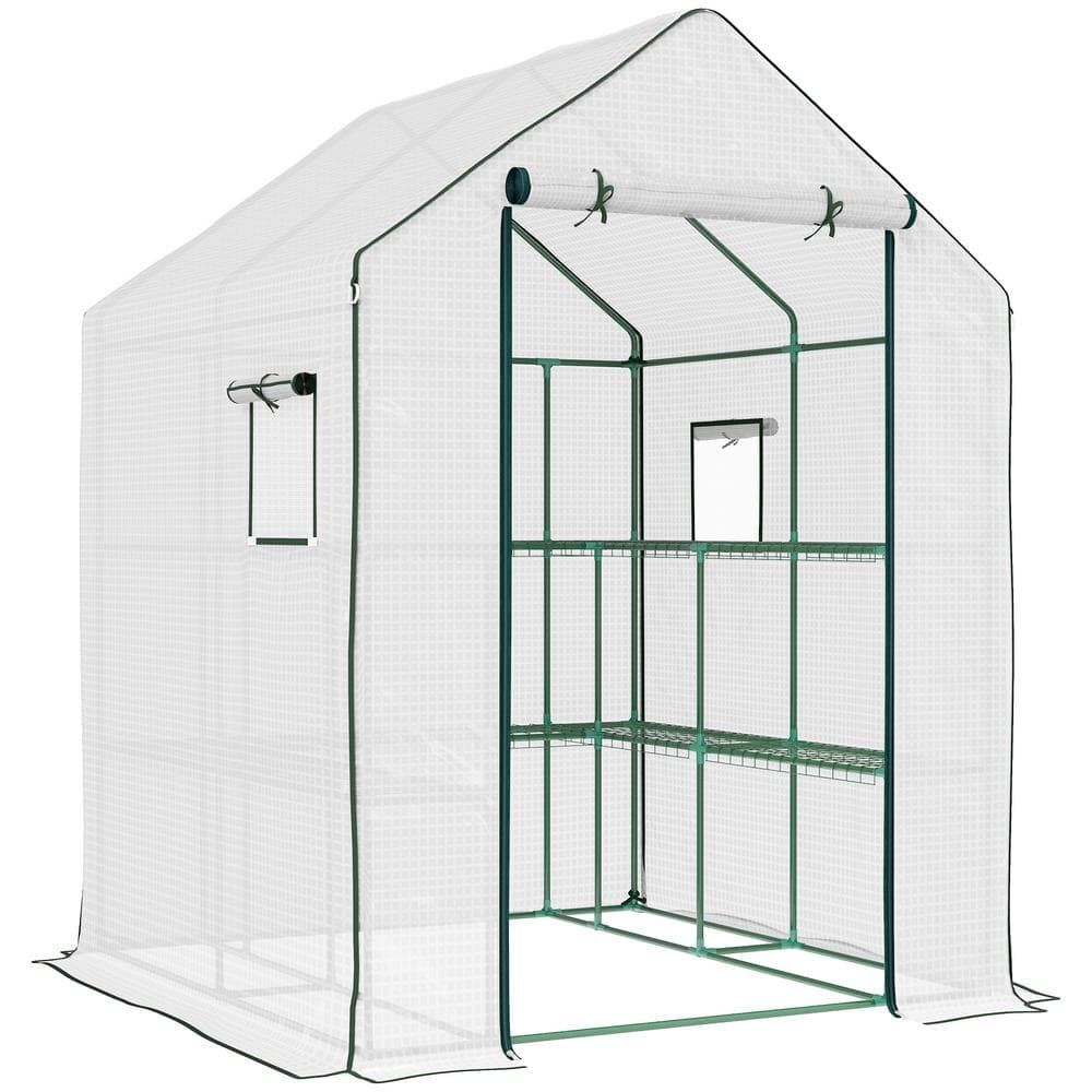 4.6 ft. x 4.7 ft. White Portable Greenhouse with U-Shaped Shelves