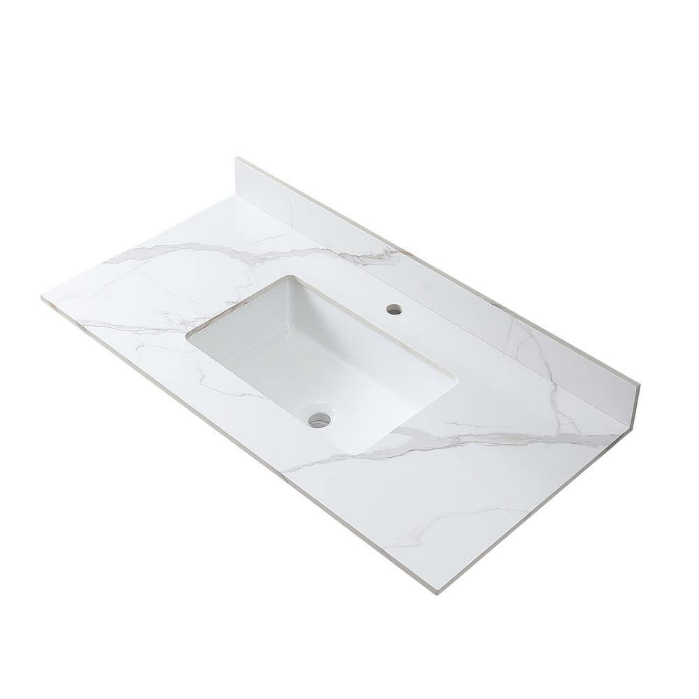 43 in. White Ceramic Undermount Vanity Top with Sink