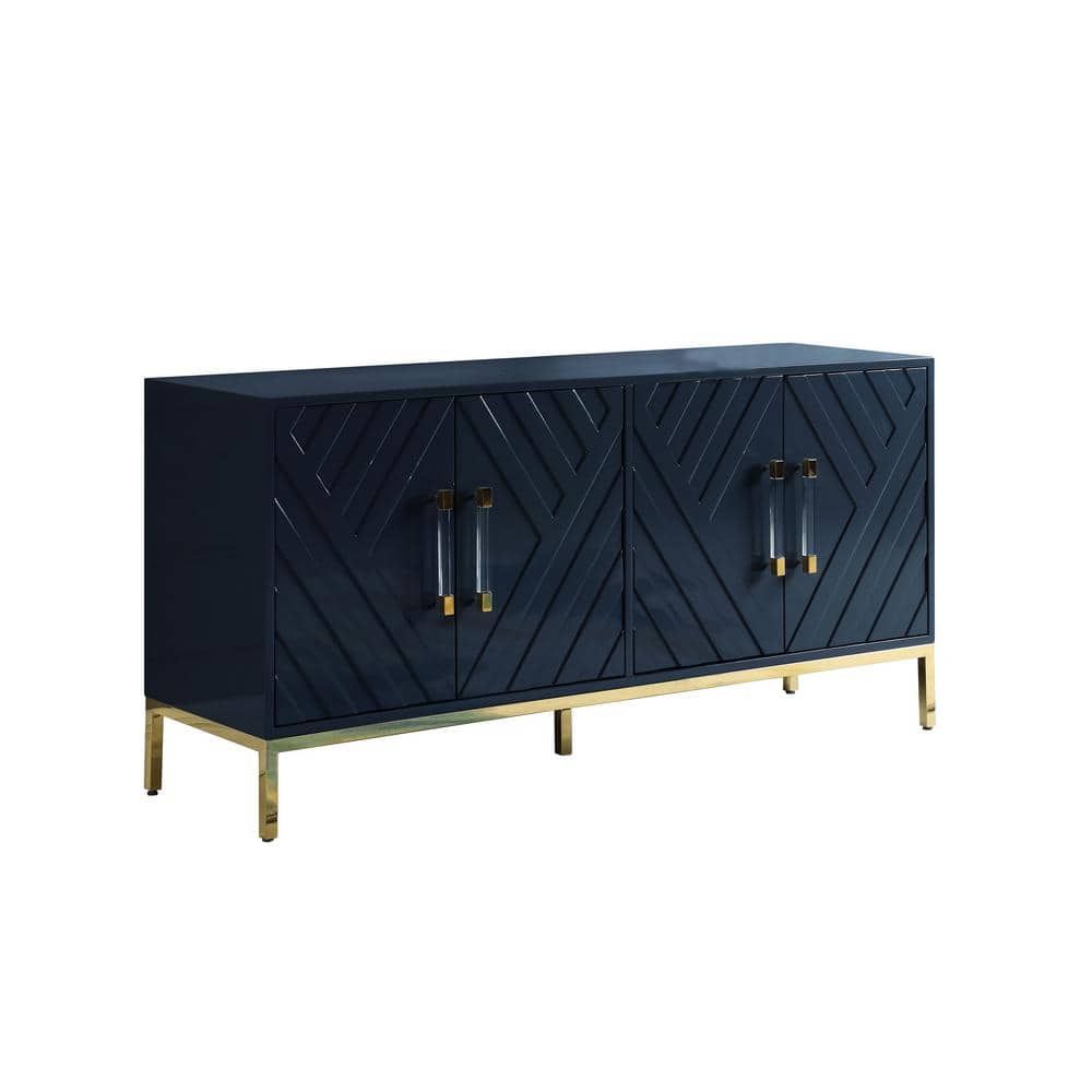 64" Navy Blue Lacquer Sideboard with Gold Plated Legs