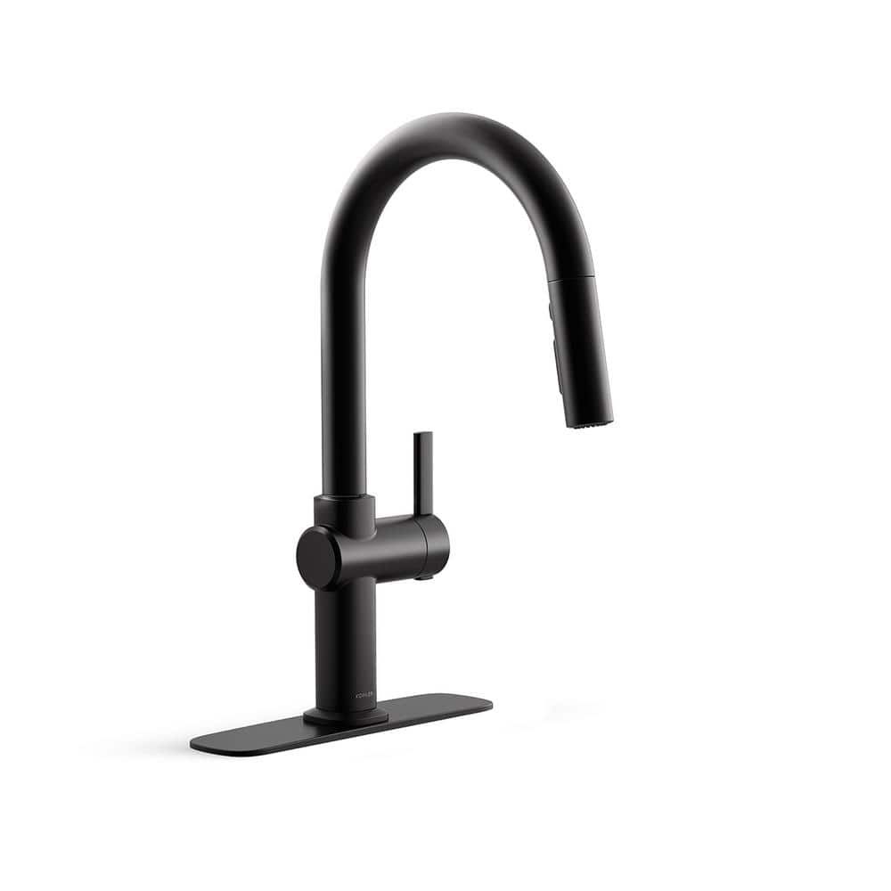 Matte Black Single Handle Pull-Down Kitchen Faucet with Soap Dispenser