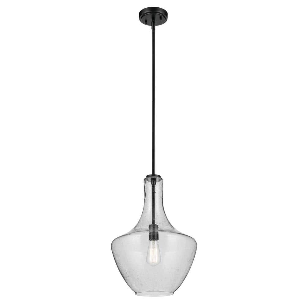 Black Bell Pendant with Clear Seeded Glass Shade