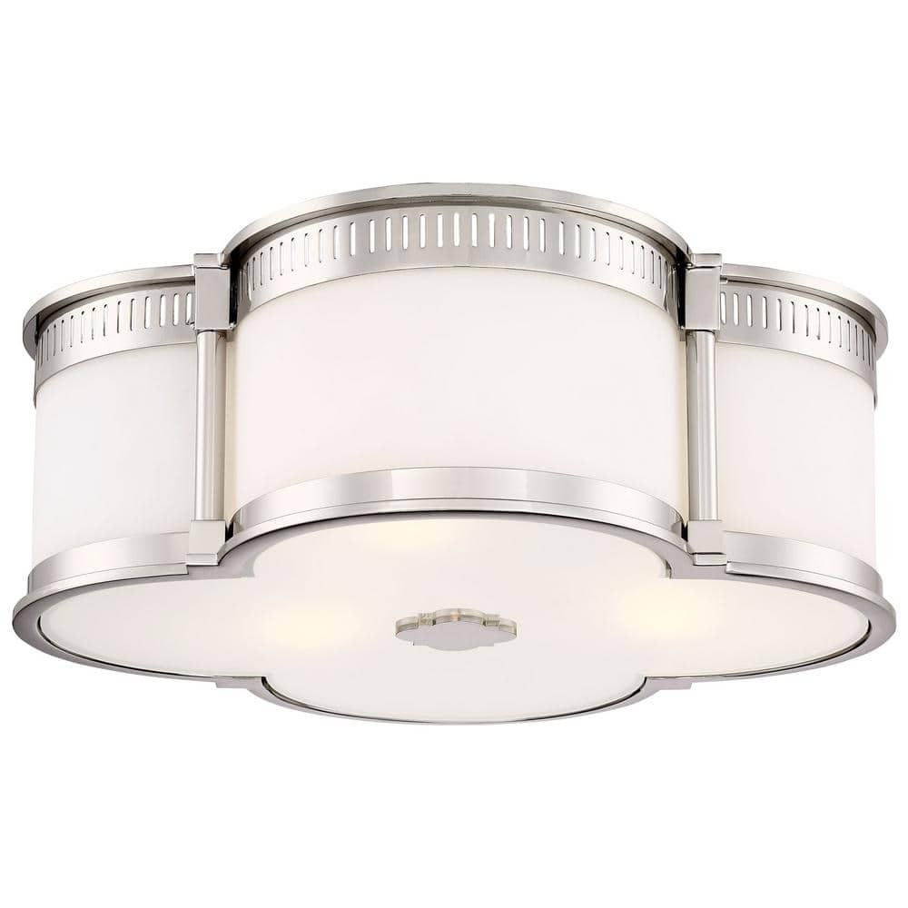 Modern Elegance LED Flush Mount in Polished Nickel with Etched White Glass