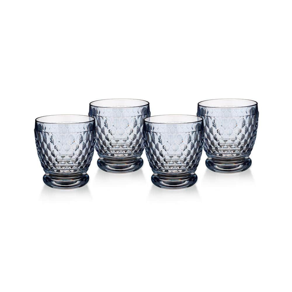 Blue Faceted Crystal Lowball Glass Set of Four