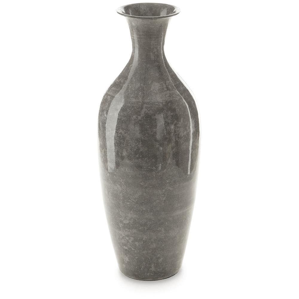 Gray High-Gloss Metal Trumpet Decorative Vase, 16 inches