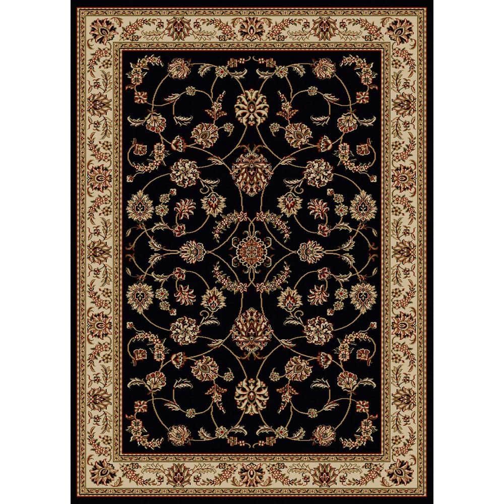 Reversible Black Oriental Scroll 5' x 7' Easy-Care Area Rug