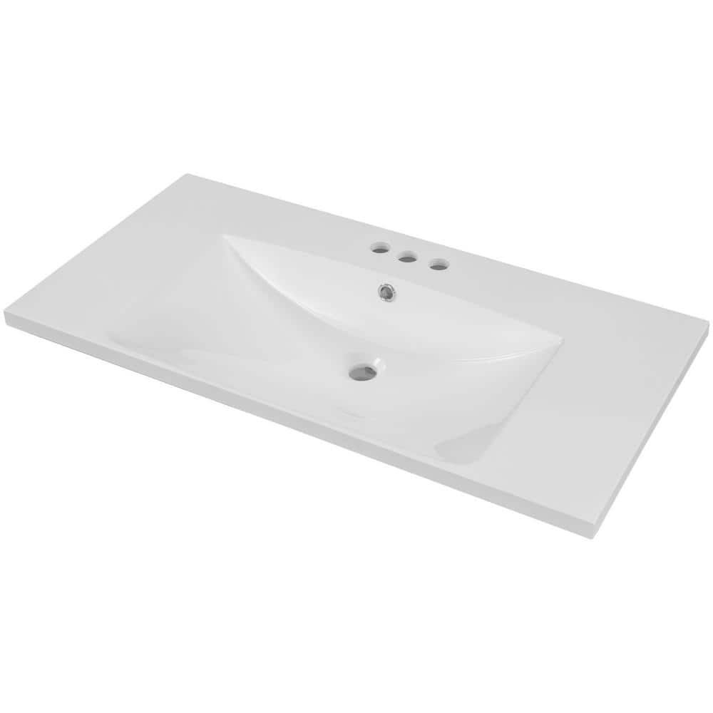 36" White Ceramic Undermount Single Bathroom Vanity Top