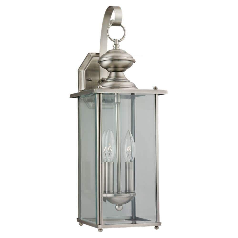 Antique Brushed Nickel 2-Light Outdoor Wall Lantern with Clear Glass