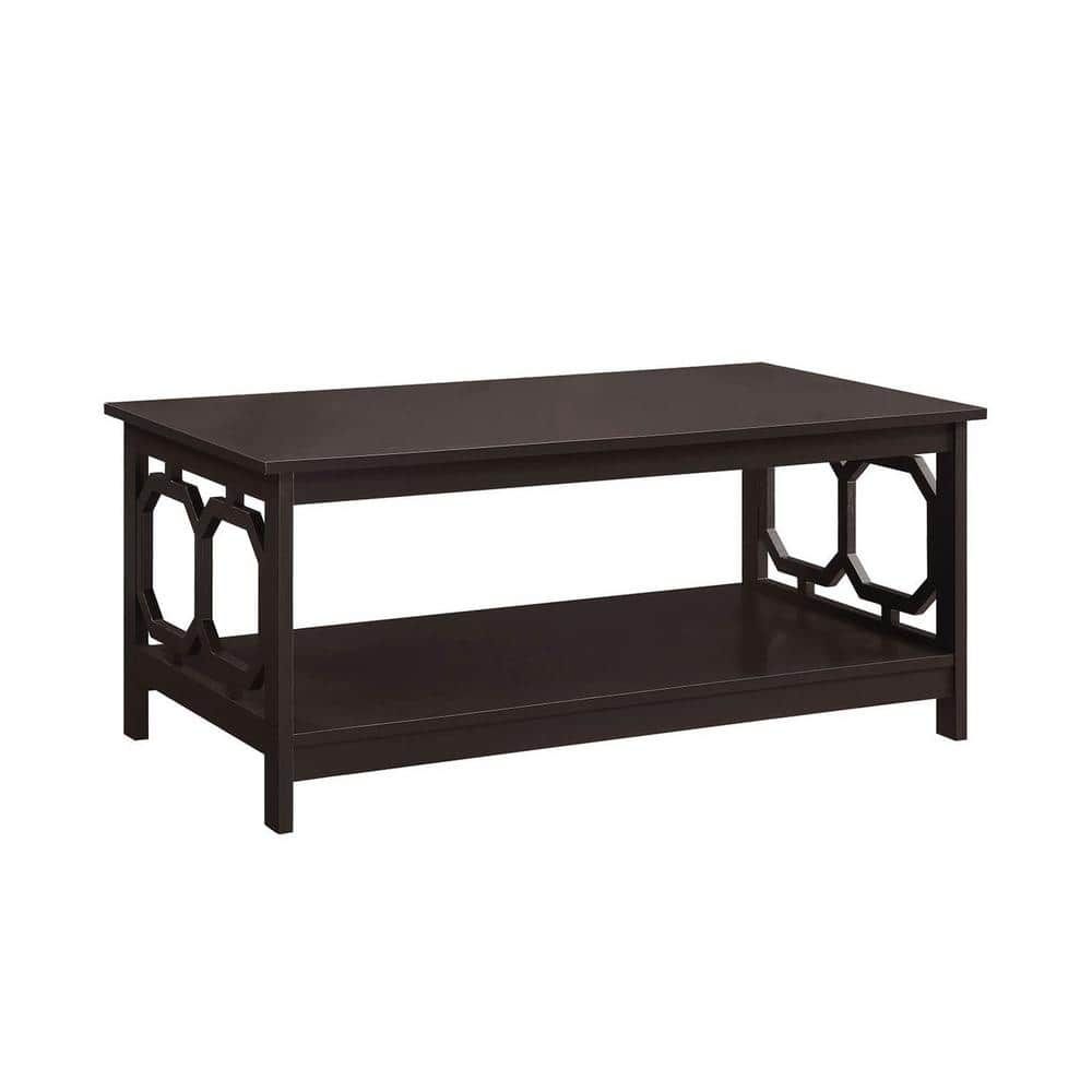 Espresso Brown Rectangular Wood Coffee Table with Latticework