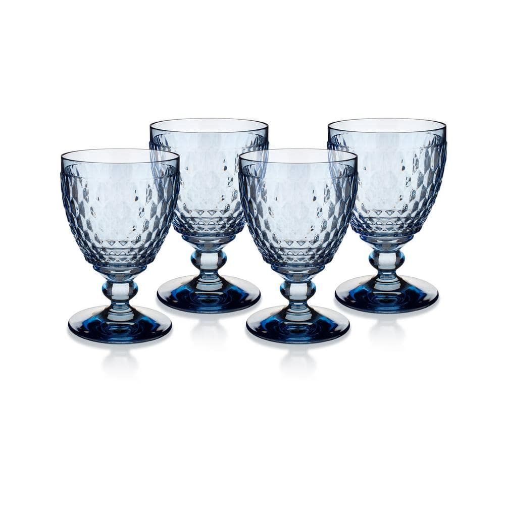 Boston Blue Faceted Crystal Goblet Set of 4