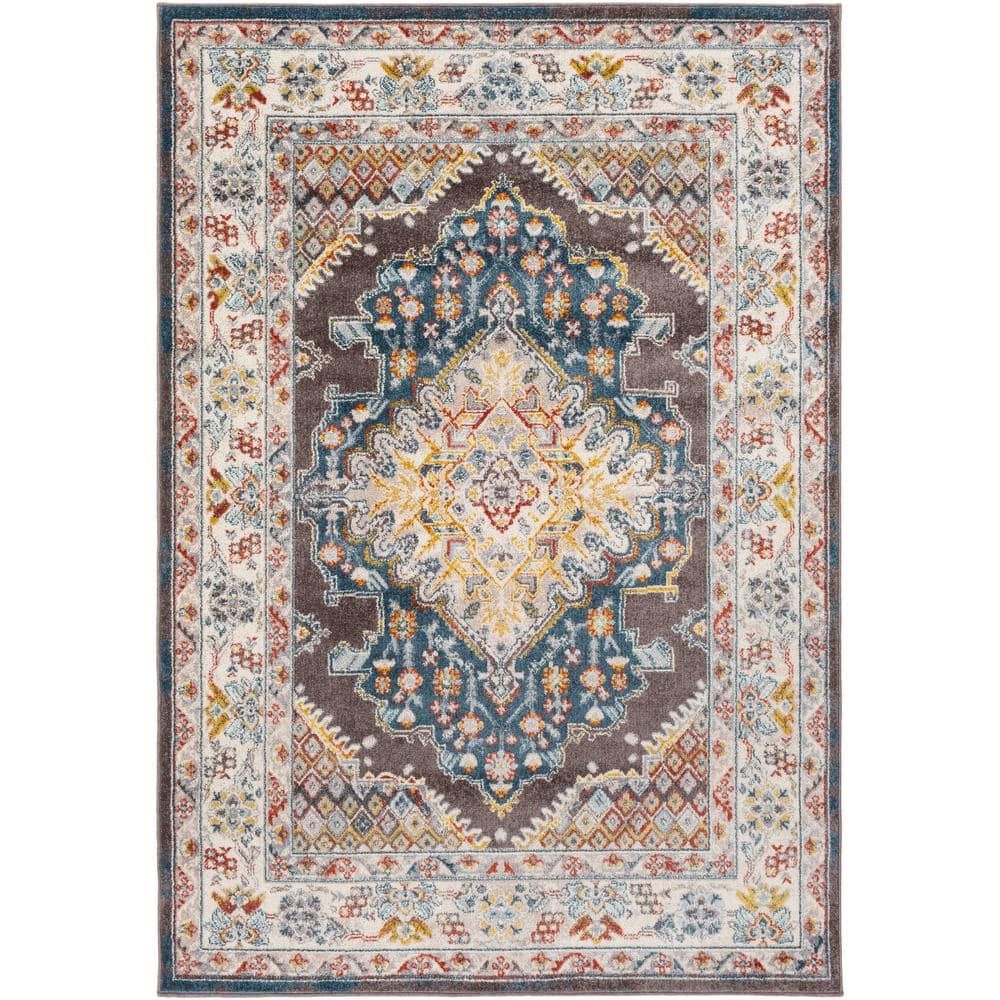 Ankara Dark Brown Synthetic Oriental Medallion Area Rug, 6'7" x 9'