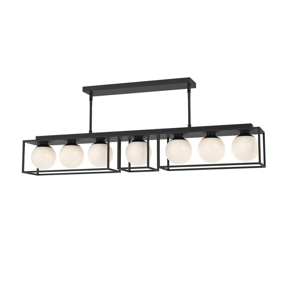 Amelia Matte Black & Opal Glass 47'' LED Linear Pendant Light