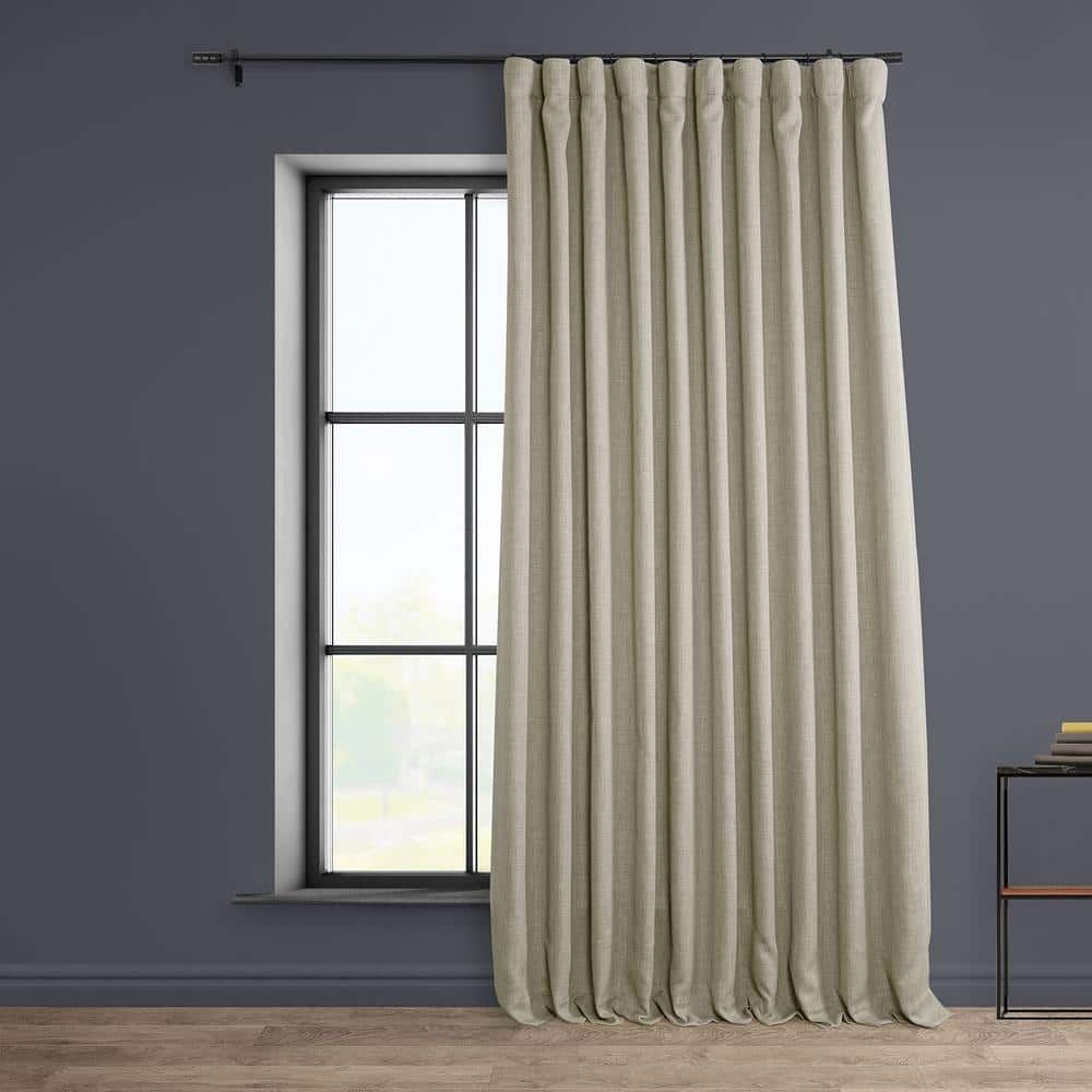 Oatmeal Beige Faux Linen Extra Wide Room Darkening Curtain - 100 in. W X 96 in. L (1 Panel)