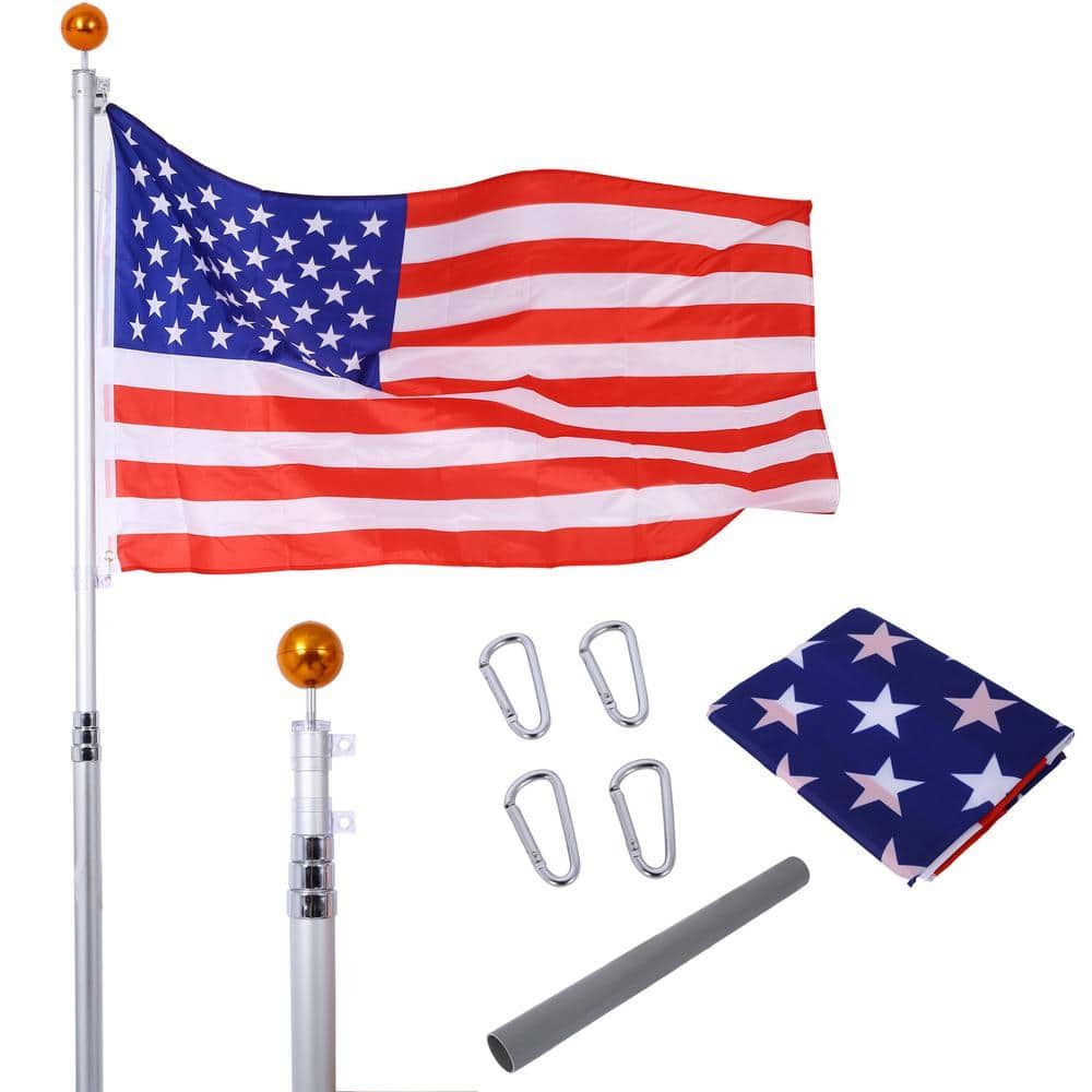 16 ft. Heavy Duty Aluminum Telescopic Flagpole Kit with American Flag