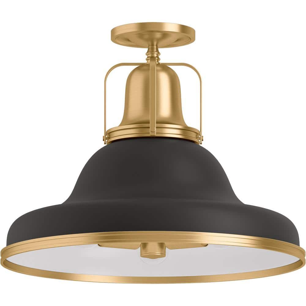 Hauksbee 12" Black with Brass Trim Indoor/Outdoor Semi-Flush Light