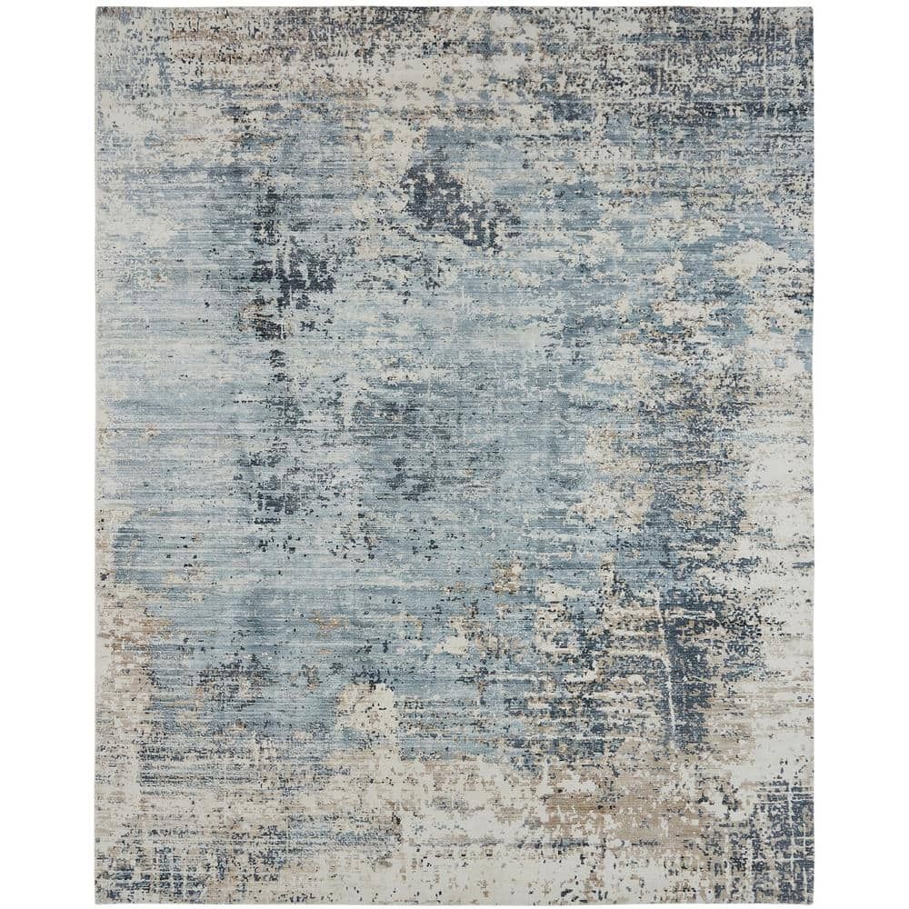 Handmade Blue Abstract High Pile Viscose Area Rug