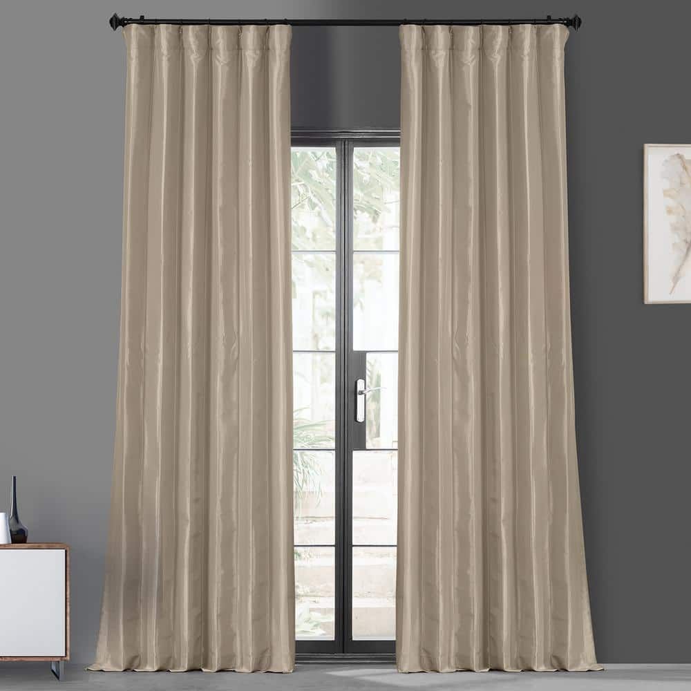 Antique Beige Faux Silk Blackout Curtain Panel 50 x 96