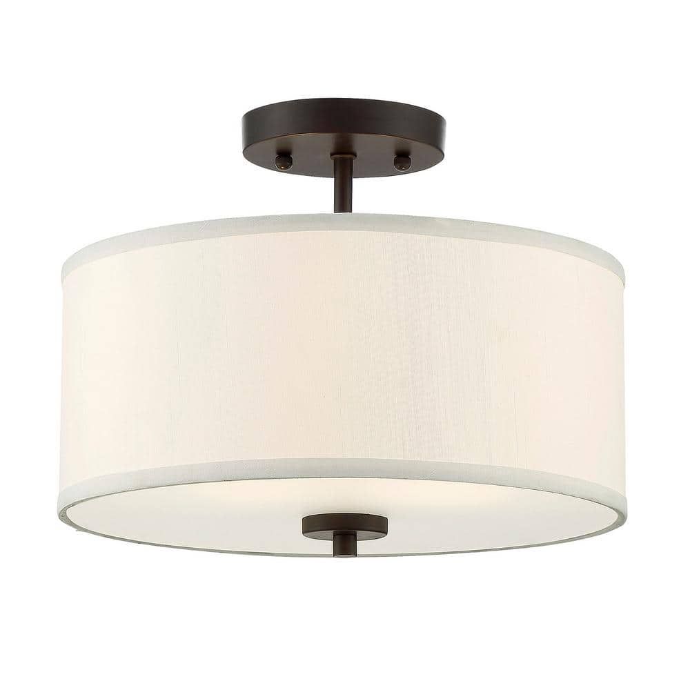 Elegant Dual-Light Drum Ceiling Fixture in Oil Rubbed Bronze with White Fabric Shade