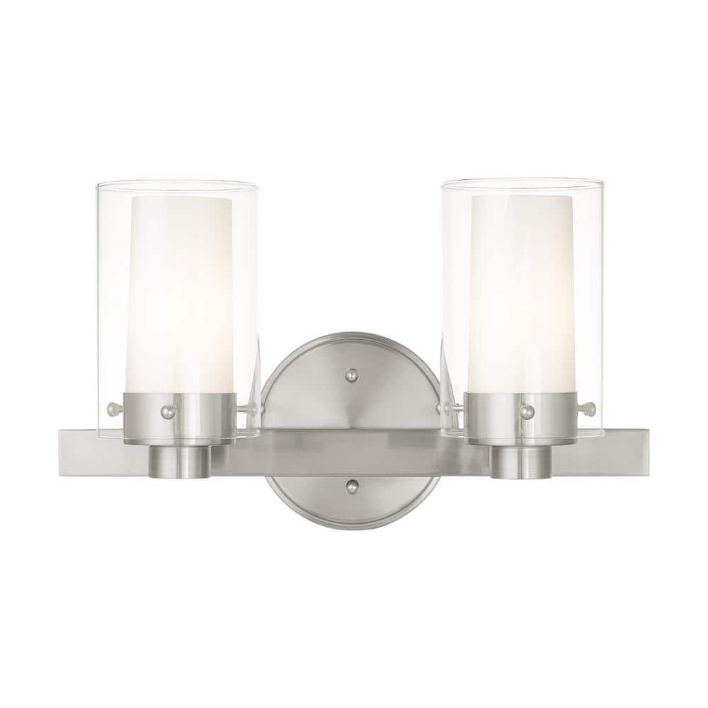 Sleek Manhattan Brushed Nickel 2-Light Vanity with Double-Glass