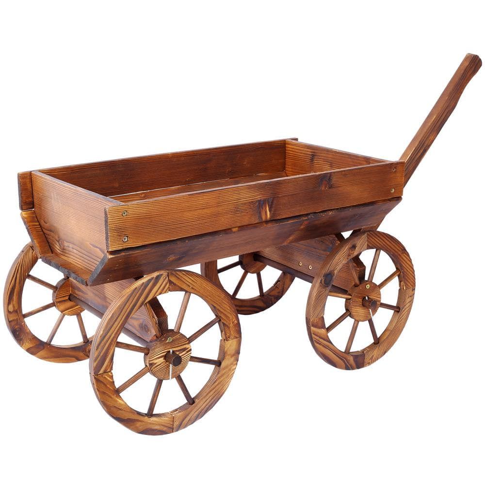 Rustic Fir Wood Wagon Planter with Wheels