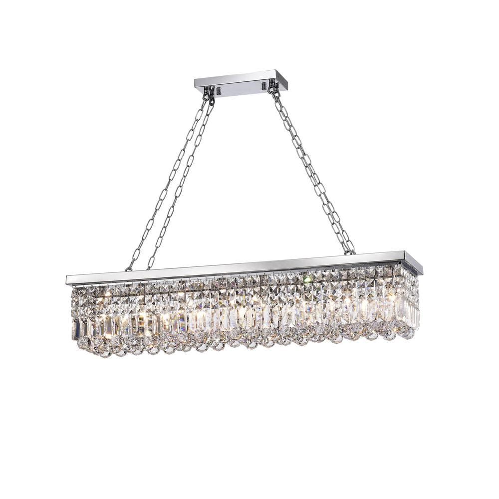 Modern Chrome Crystal 8-Light Rectangular Chandelier