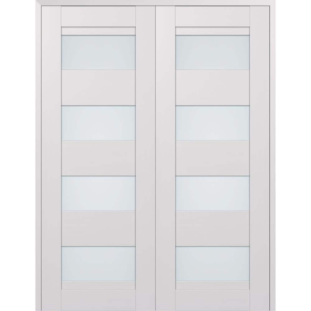 White Frosted Glass Pine Composite Double Prehung French Door