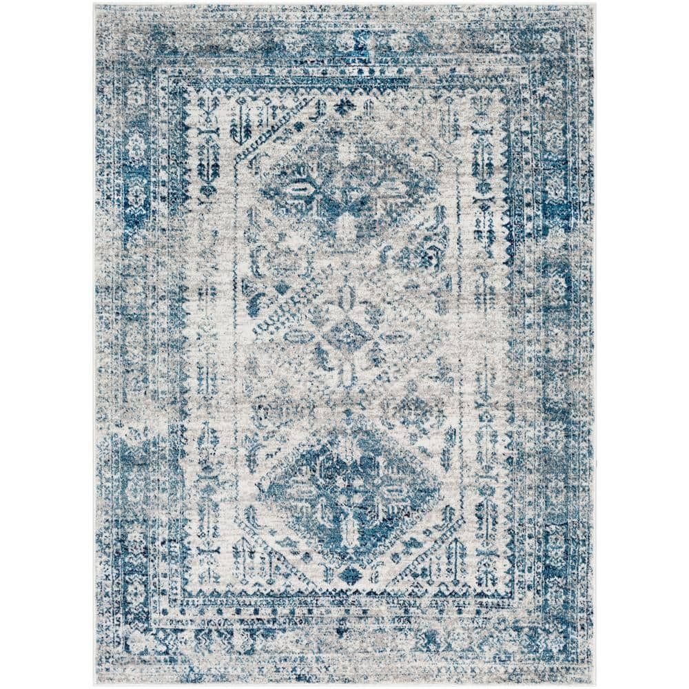 Blue and White Rectangular Synthetic 8' x 10' Area Rug