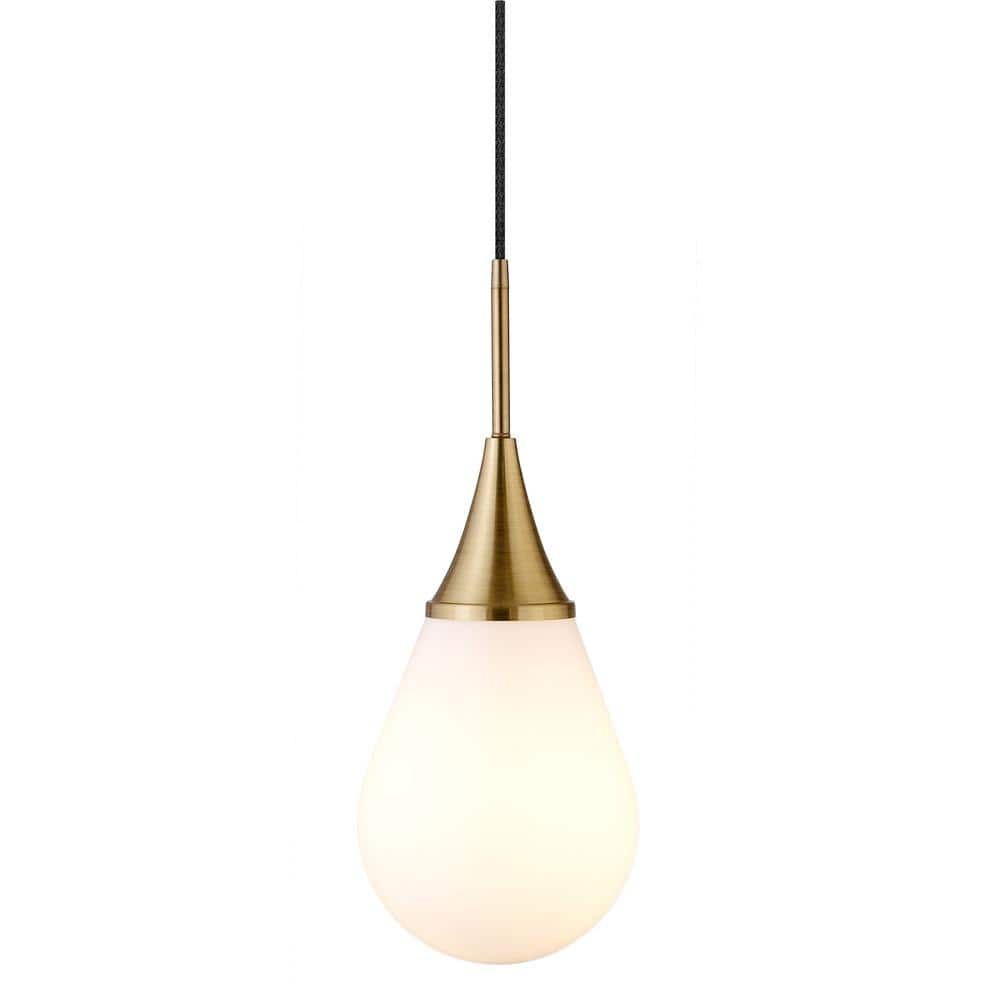 Ambrose 7" Brass and White Milk Glass Drop Light