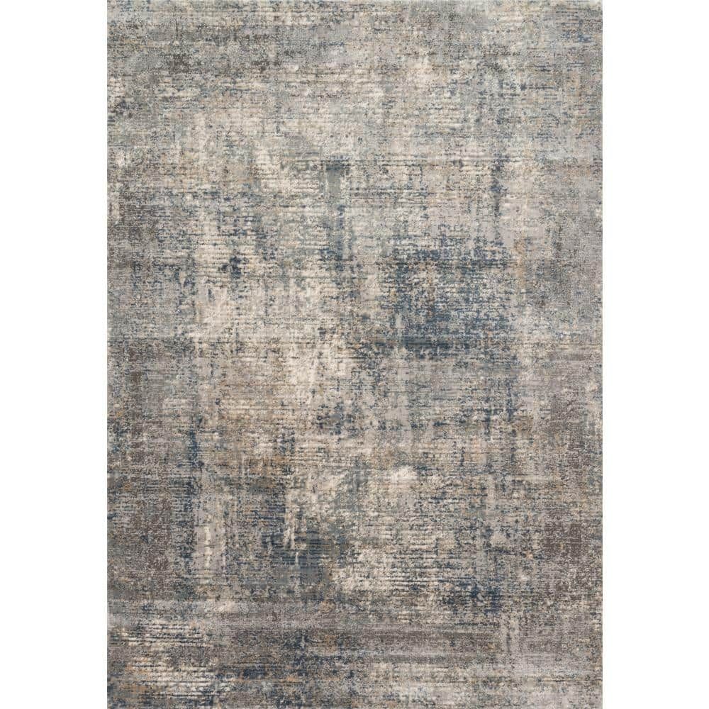 Teagan Blue and Gray Abstract Synthetic Rectangular Rug