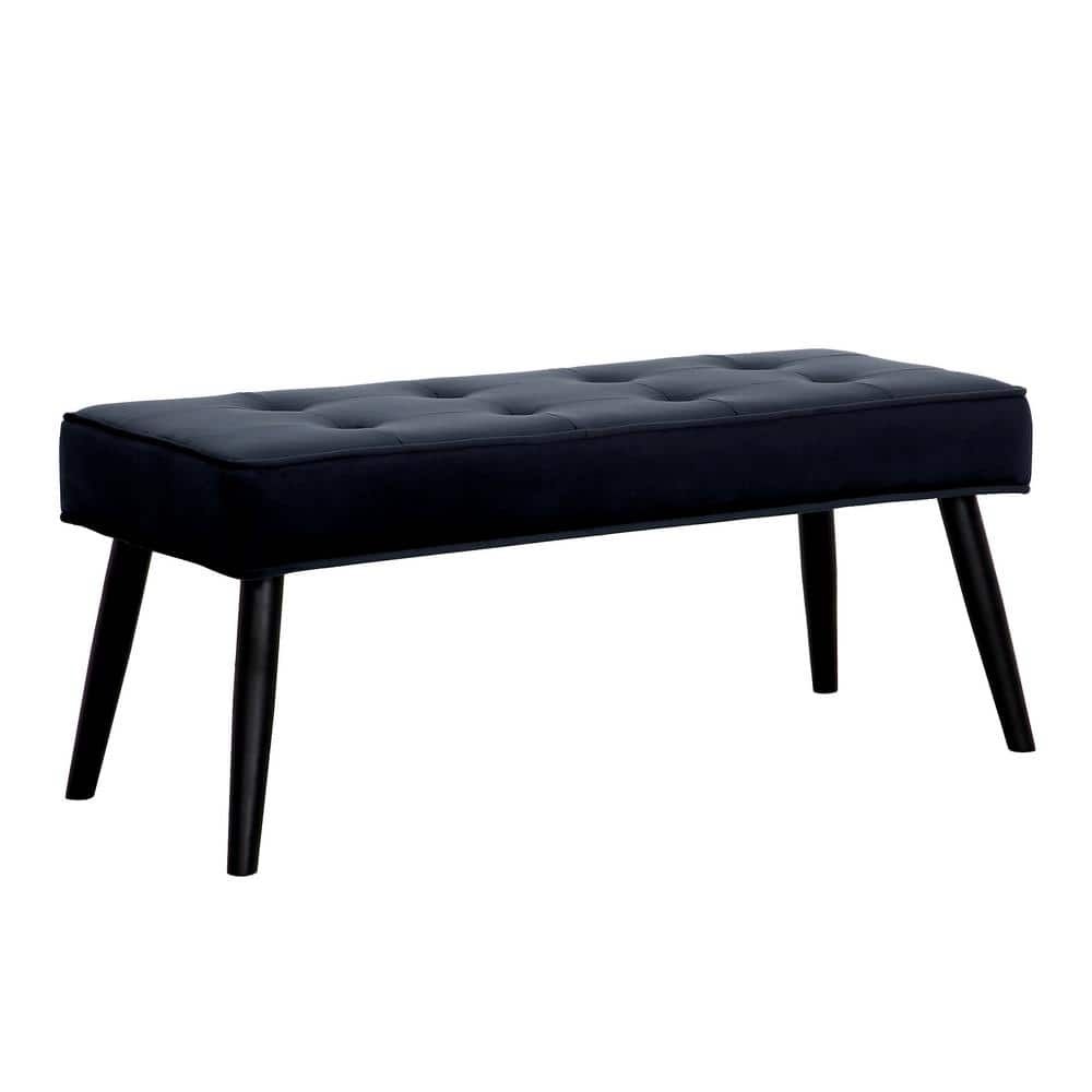 Navy Blue Velvet Tufted Upholstered Bench with Wood Legs