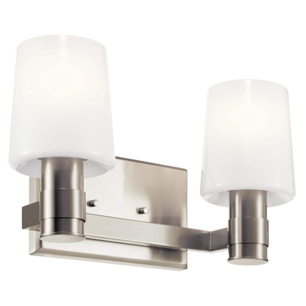 Brushed Nickel 2-Light Vanity Light with Opal Glass Shade