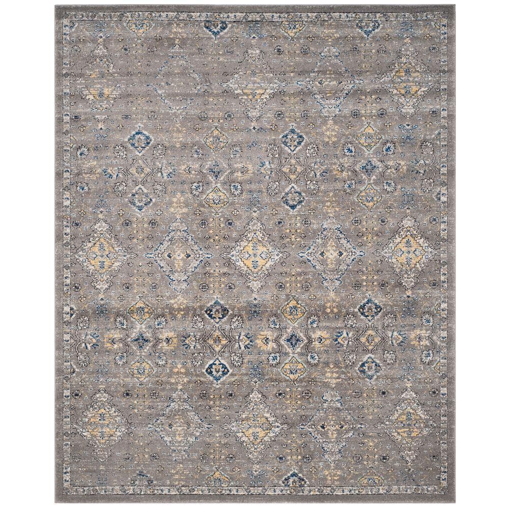 Reversible Rectangular Floral Dark Grey/Yellow 9' x 12' Synthetic Rug