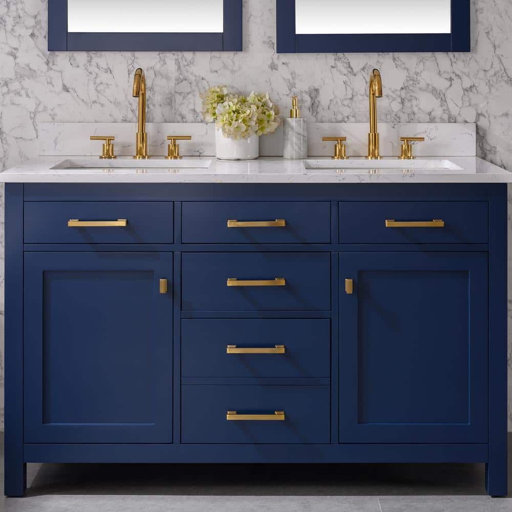 Navy Blue Double Freestanding Bathroom Vanity with Gold Hardware
